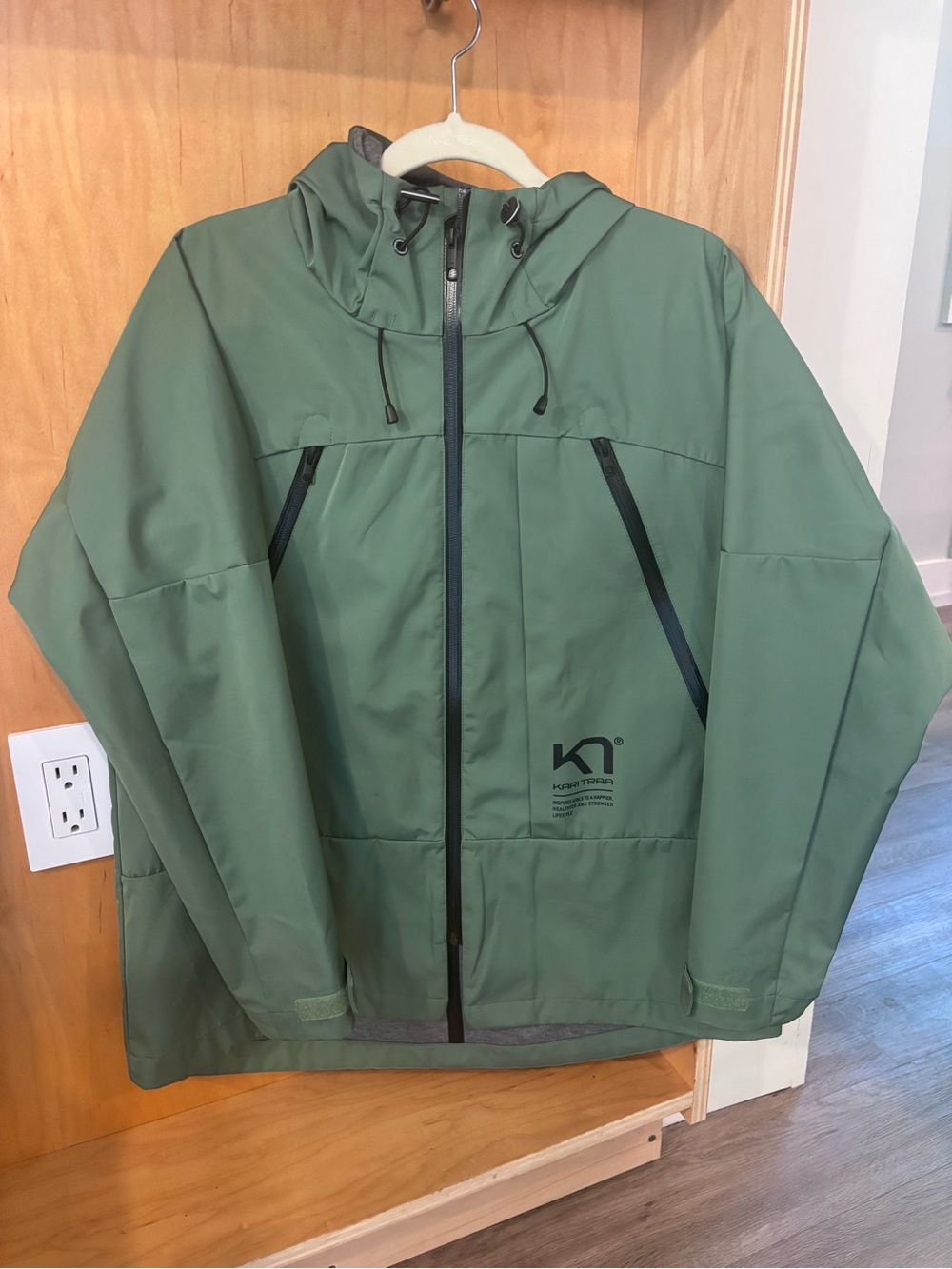Kari Traa Olive Green Hooded Waterproof Rain Jacket Shell
